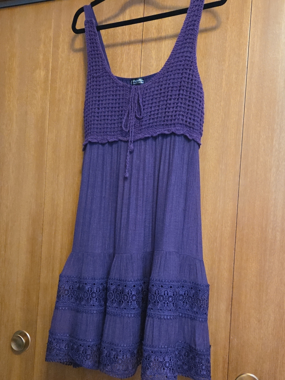 Papillon Blanc Purple Crochet-Top Tiered Midi Dress